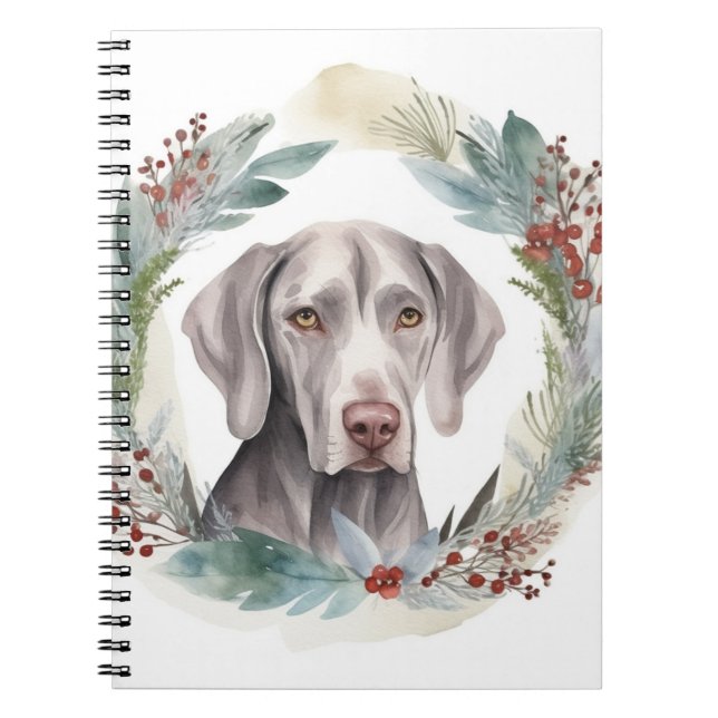Carnet Weimaraner Christmas Wreath Festive Pup (Devant)