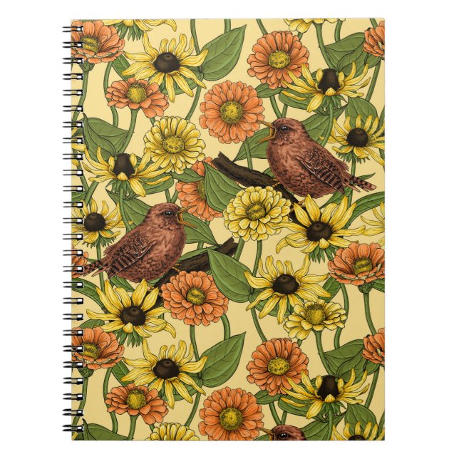 Carnet Wens et fleurs sur jaune pâle (Devant)