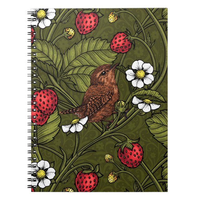 Carnet Wens et fraises sur vert foncé (Devant)