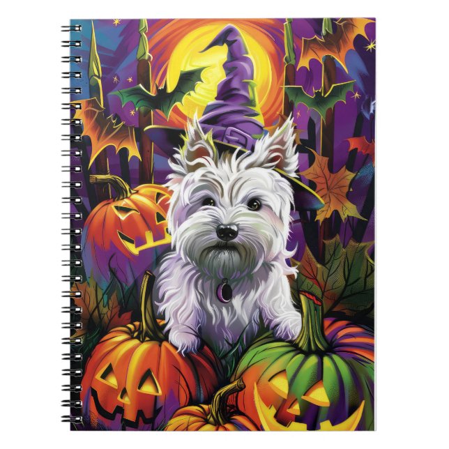 Carnet West Highland White Terrier Chien Halloween sorciè (Devant)