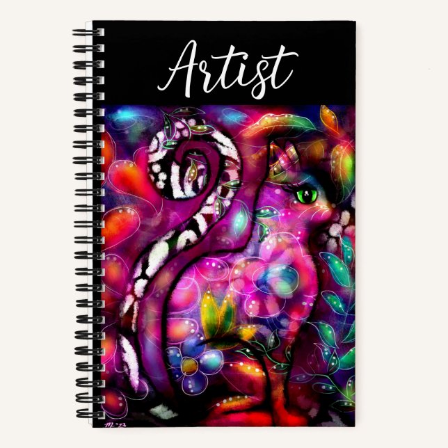 Carnet Whimsical Abstrait Kitty Chat Floral Rouge Vert ro (Recto)