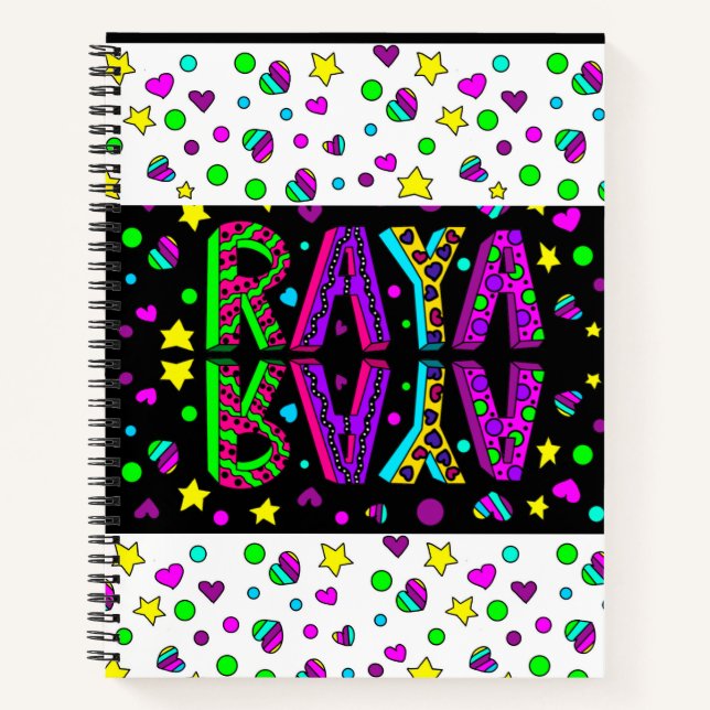 Carnet Whimsical Folk Art Girl's Name Raya (Devant)