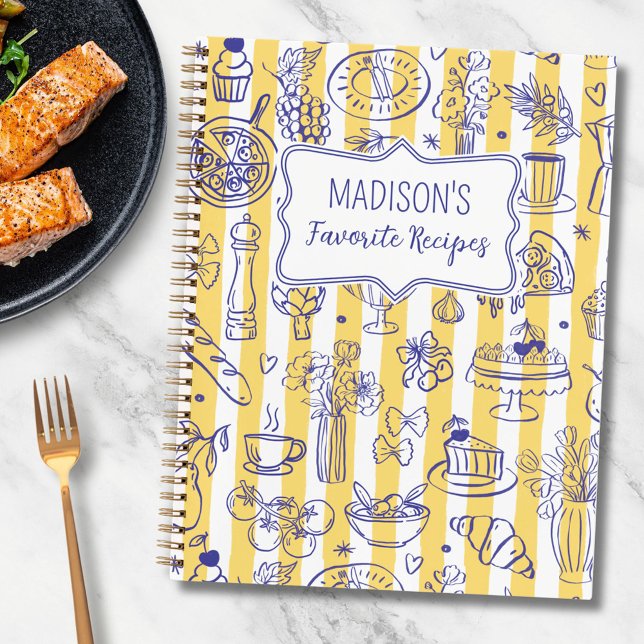 Carnet Whimsical Italian Food Illustration Yellow Recipe (In situ)