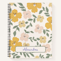 Carnet Whimsical Jaune et motif hibiscus rose