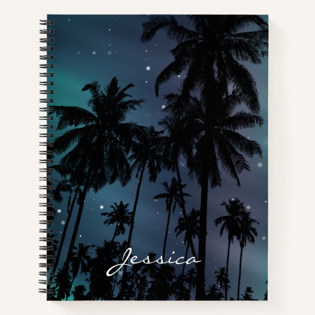 Carnet Whimsical Palm Trees Starry Night Sky Personalised (Devant)