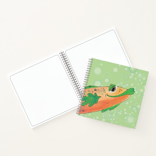 Carnet Whimsical Poisson gai Art en orange et vert (Intérieur)