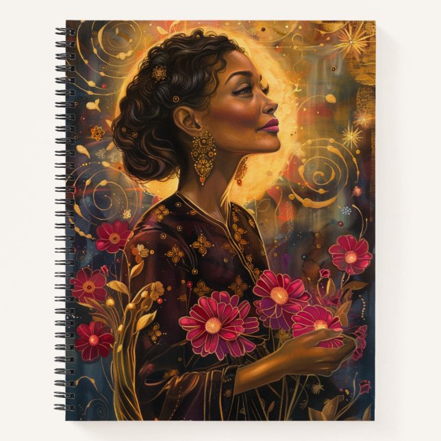 Carnet Whimsical Radiant Woman with Pink Flowers (Devant)