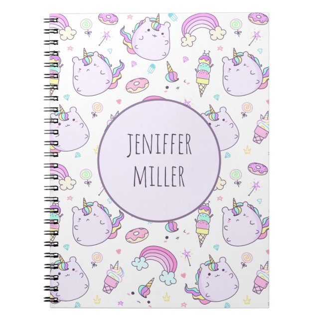 Carnet Whimsical Unicorn Enfants Filles Nom personnalisé (Devant)