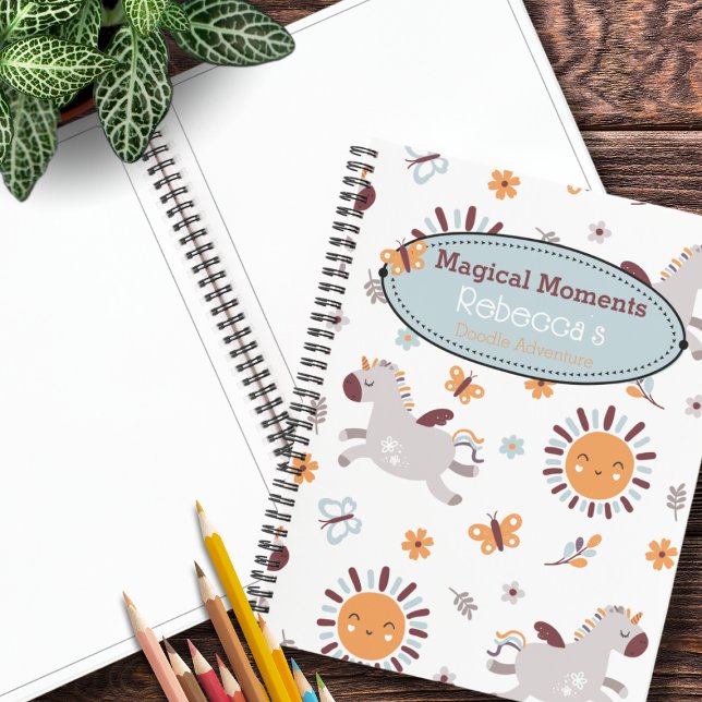 Carnet Whimsical Unicorn & Sun Kids Name Sketchbook (Fuel your child's artistic journey with our Whimsical Unicorn & Sun personalized sketch notebook.)