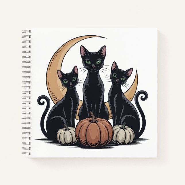 Carnet Whimsigothique Chats noirs Citrouille Lune Hallowe (Devant)