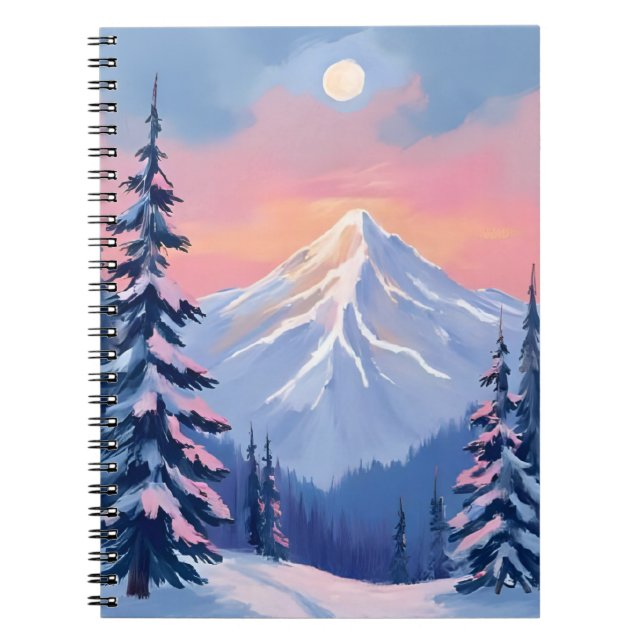 Carnet Whispering Winter Peaks Mountain Pastel Pink Sky (Devant)