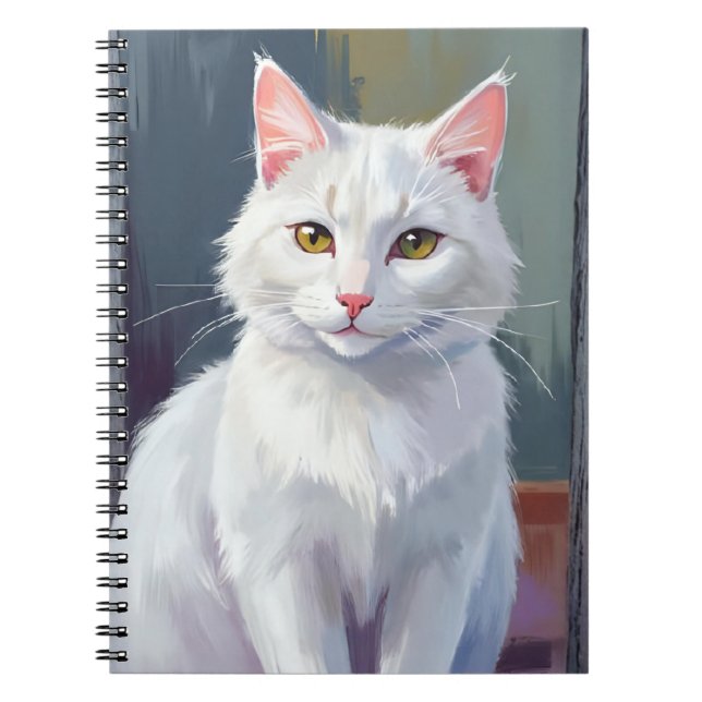 Carnet White Cat | Watercolor Cat Pet Painting (Devant)