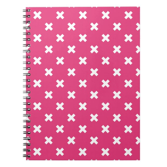 Carnet White cross stitches on fuchsia (Devant)