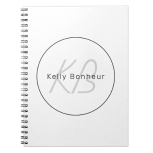 Carnet White Grey et Black Cool Name & Monogram
