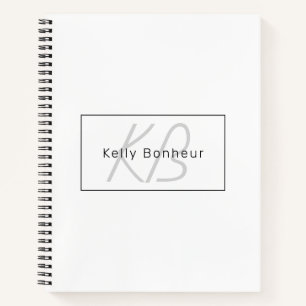 Carnet White Grey et Black Cool Name & Monogram