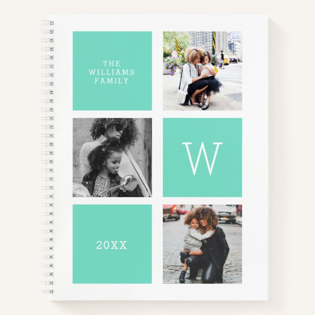 Carnet White & Mint - Photo Collage - Monogramme (Devant)