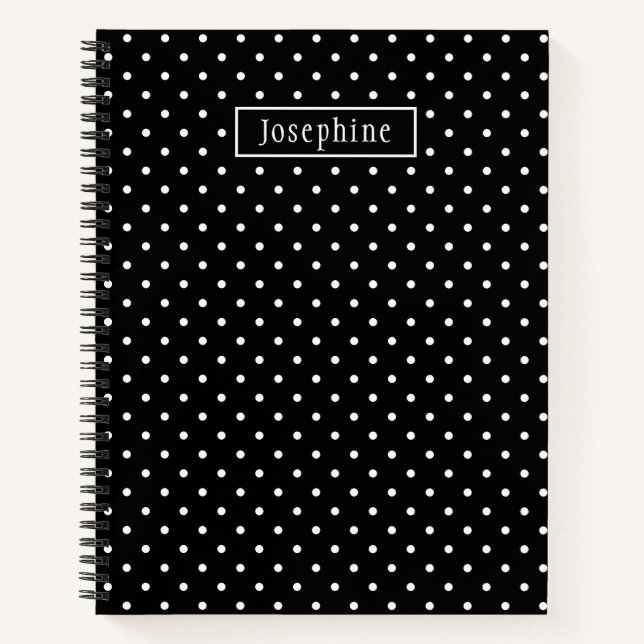Carnet White On Black Polka Dots Pattern With Custom Name (Devant)