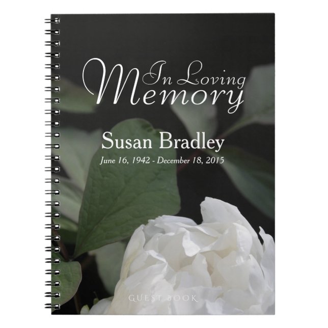 Carnet White Peony In Loving Memory Memorial GuestBook (Devant)