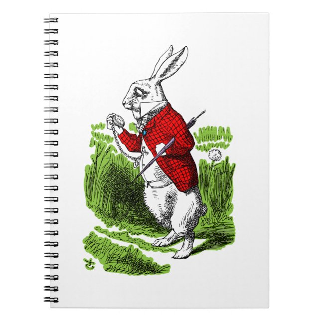Carnet White Rabbit looking at watch. Illustration (Devant)