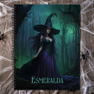 Carnet Wicked Halloween sorcière en violet et nom noir