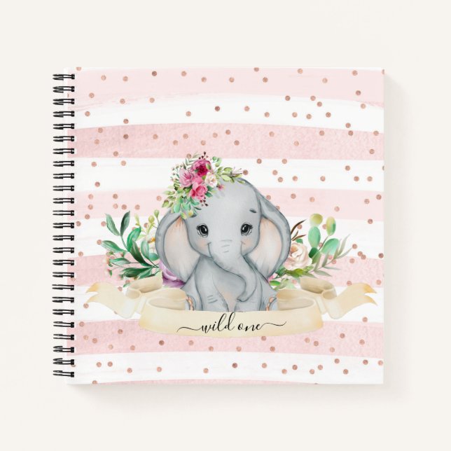 Carnet Wild One - Baby Elephant and Flowers (Devant)