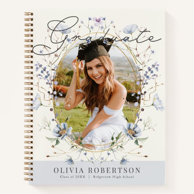 Carnet Wildflower Blue Floral Photo Graduation Guest Book (Devant)