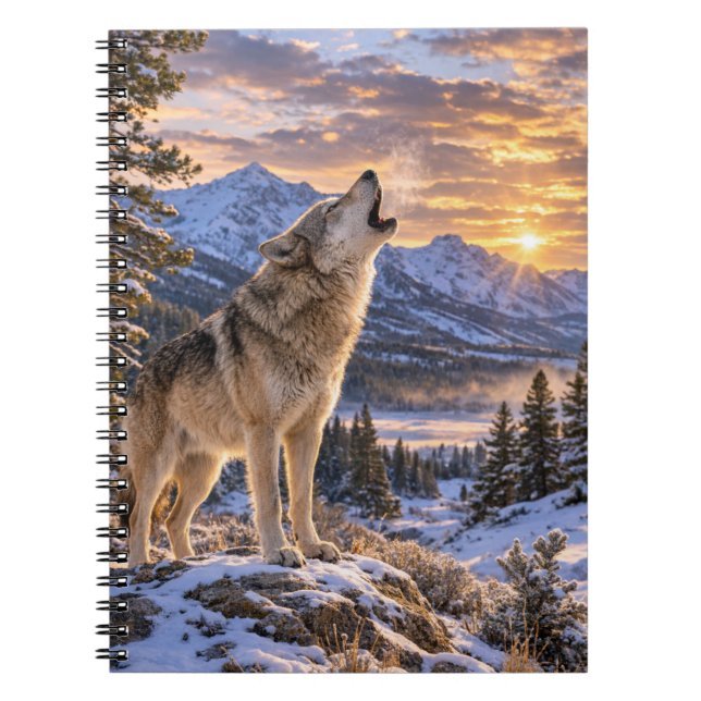 Carnet Wildlife Howling Gray Wolf Mountain Sunset Scene (Devant)