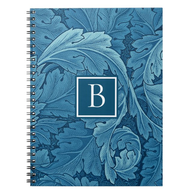 Carnet William Morris Acanthus en bleu avec Monogramme (Devant)