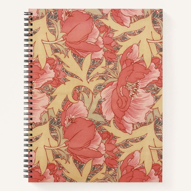Carnet William Morris Poppies Floral Art Nouveau Motif (Devant)