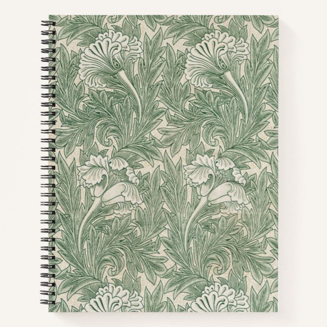 Carnet William Morris tulip fond textile vert (Devant)
