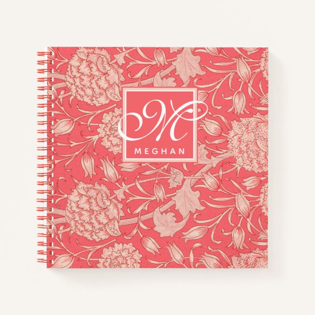 Carnet William Morris - Tulipes sauvages roses et Monogra (Devant)