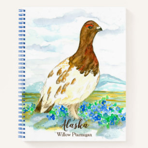 Carnet Willow Ptarmigan Alaska State Bird Blue Watercolor