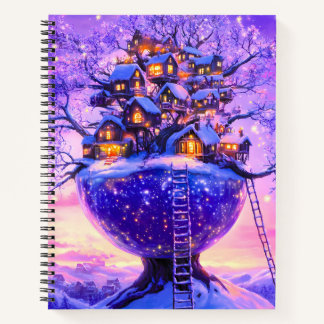 Carnet Winter Fantasy Snowy Tree Village Landscape