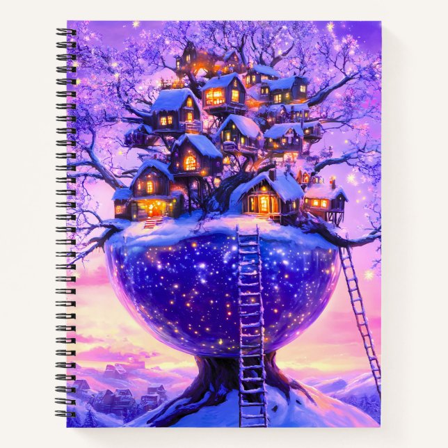 Carnet Winter Fantasy Snowy Tree Village Landscape (Devant)