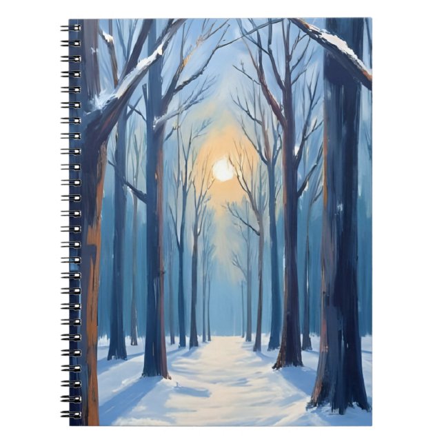 Carnet Winter Forest Watercolor Trees Blue (Devant)