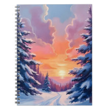 Winter Snow Sunset | Watercolor Landscape Painting