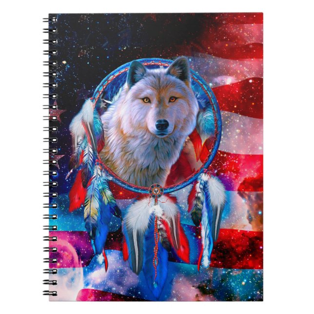 Carnet Wolf et Dreamcatcher en drapeau américain (Devant)
