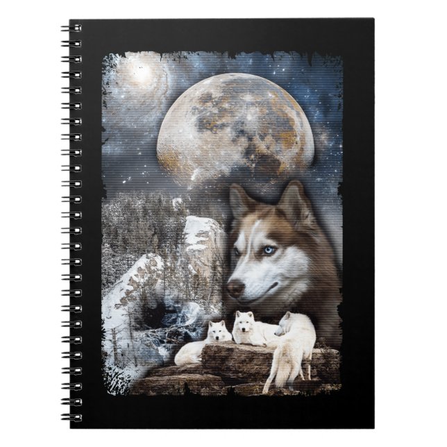 Carnet Wolf Family Moon Winter Mountain Wolfs (Devant)