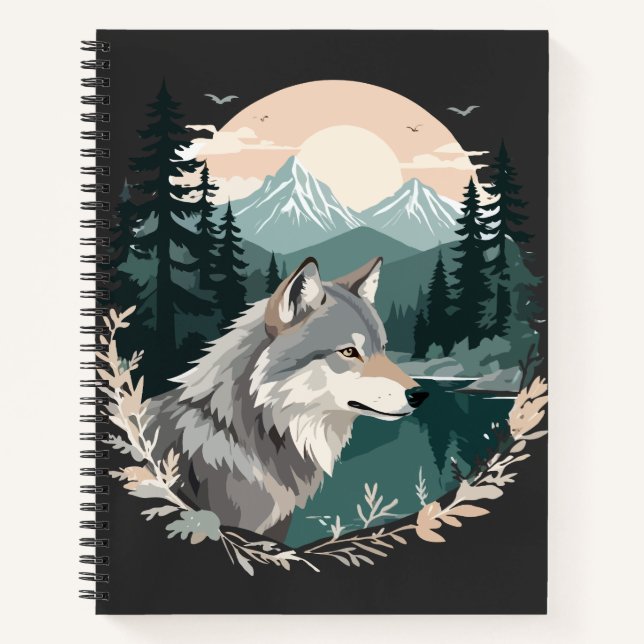 Carnet Wolf Faune Animaux Nature Extérieure Aquarelle (Devant)
