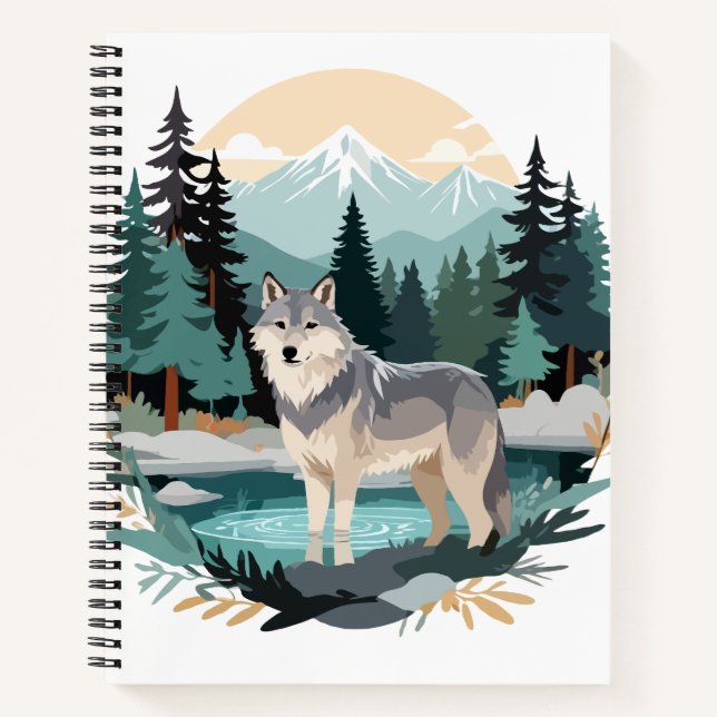 Carnet Wolf Faune Animaux Nature Extérieure Aquarelle (Devant)