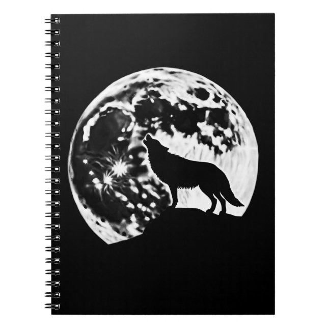 Carnet Wolf Howling Silhouetté contre une Pleine lune (Devant)