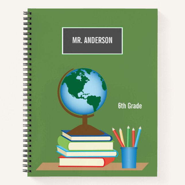 Carnet World Globe on Stack of Books Personalized Teacher (Devant)