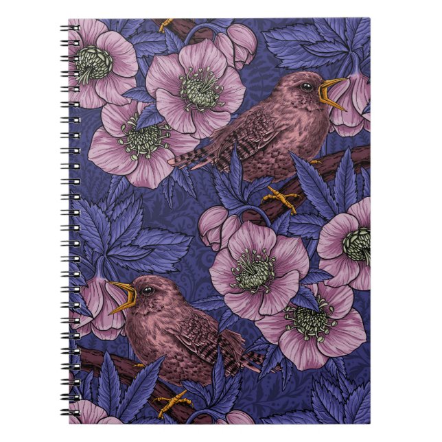 Carnet Wren et hellebore, violet et rose (Devant)