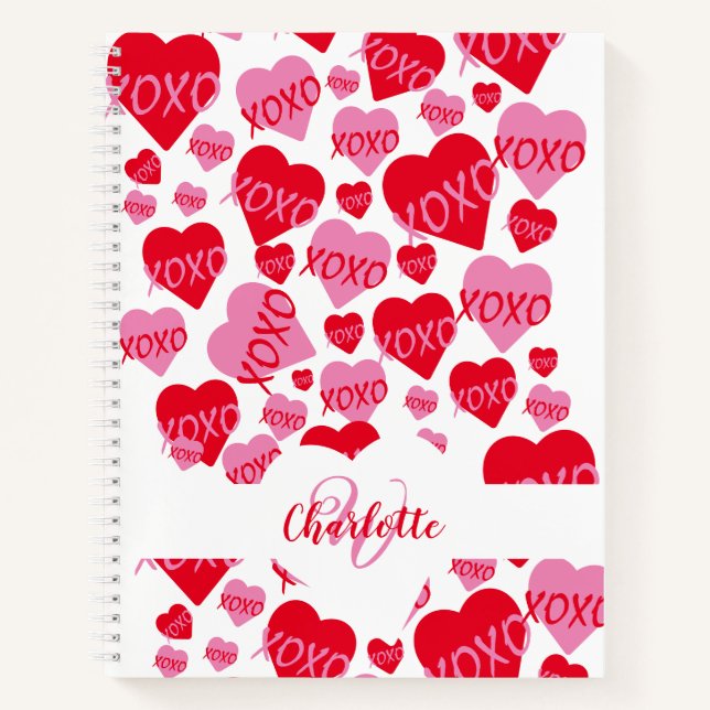 Carnet XOXO Rose Motif Coeur Rouge Monogramme Amour (Devant)