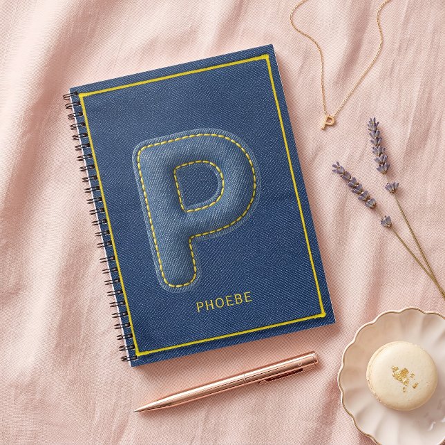 Carnet Y2K Bleu P Denim Lettre Gonflée P Monogramme Nom (Créateur téléchargé)