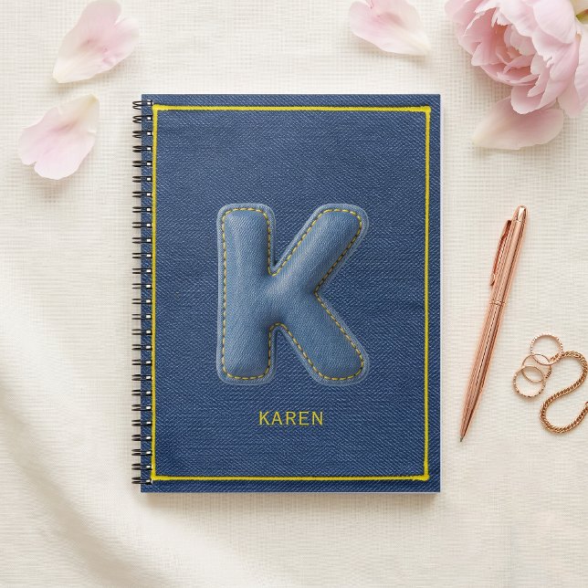 Carnet Y2K Blue Denim Lettre gonflée 3D K Monogramme Nom (Créateur téléchargé)