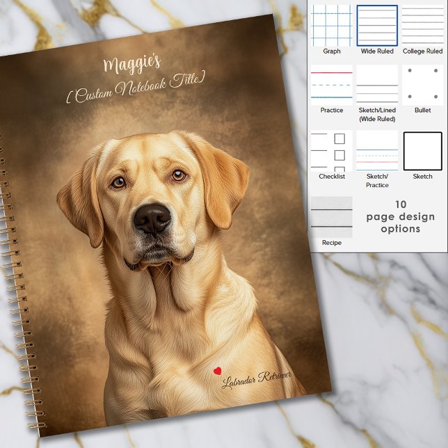 Carnet Yellow Lab Labrador Retriever Personnalisé (Yellow Lab Labrador Retriever Portrait Personalized Notebook with 10 interior page options)
