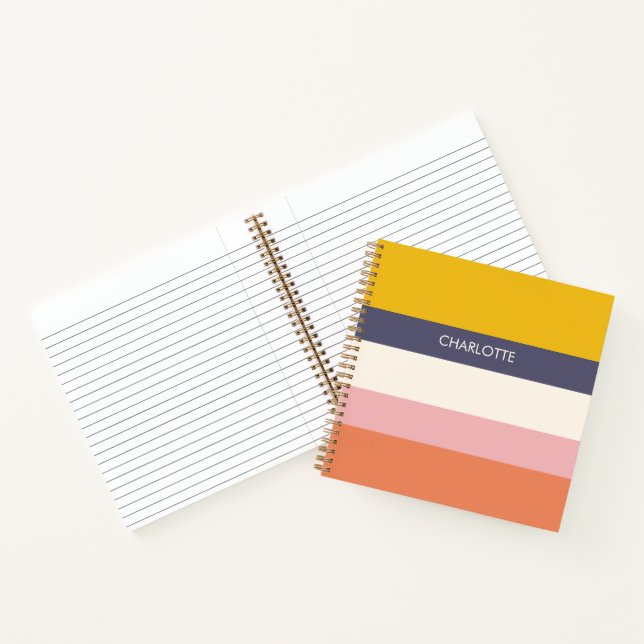 Carnet Yellow Peach Modern Color Blocks Stripes Custom  (Intérieur)
