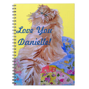 Carnet Yellow Quilt Fluffy Cat cats girls name Notebook