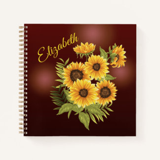 Carnet Yellow Sunflowers Rustic Brown Ajouter un nom Jour